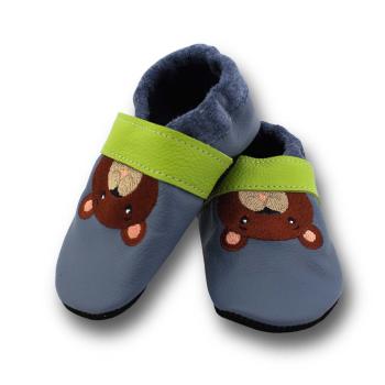 Lederpuschen Bär in taubenblau